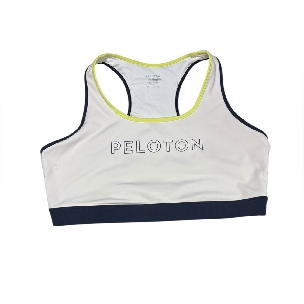 Peloton White and Blue Sports Bra with Yellow Trim Suze 3X
